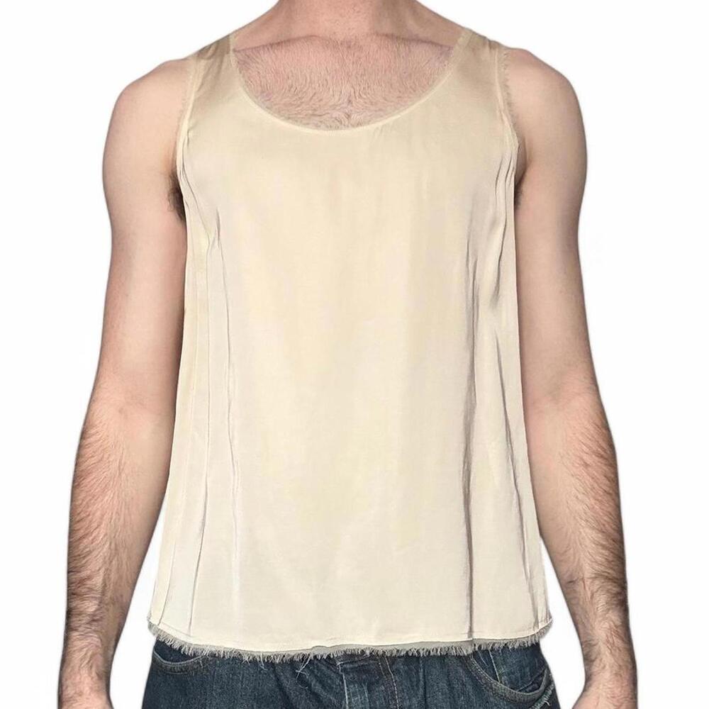 Vince office siren Cream silk tank top with raw edge. Size medium.